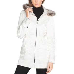 WHBM White Faux Fur Trim Parka Small